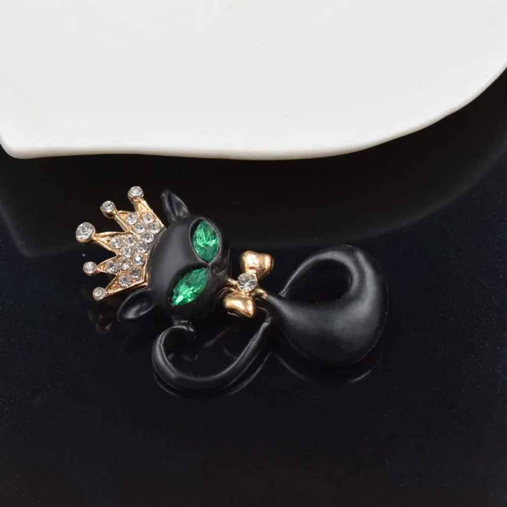 Броши-кошки унисекс с черной эмалью и зелеными глазами симпатичная брошь в виде