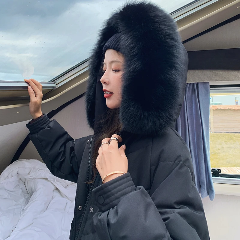 

Новинка 2022, Длинная зимняя куртка, женская теплая парка с капюшоном из хлопка, Женская Повседневная Свободная зимняя куртка с большим мехов...