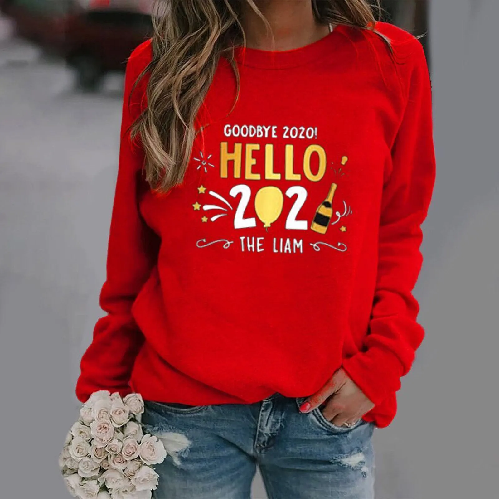 

Women's Fashion Casual Round Neck Print Long Sleeve T-Shirt Top Casual round neck printed long-sleeved T-shirt