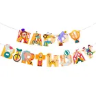 Баннер из бумаги для детского дня рождения с цирком, радостными животными и клоуном, декоративный фон гирлянда из букв