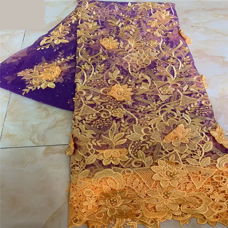 

New arrival embroidered pattern with stones and beads Nigeria dress fabric French Tulle Lace Fabric CD225 -20