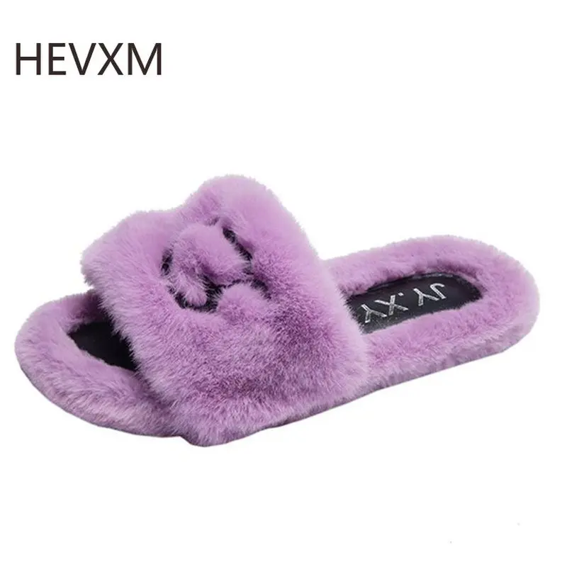 Туфли HEVXM женские на меху флоковые низкие сланцы лоферы Роскошные Плюшевые