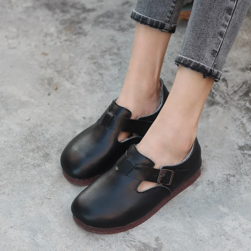 

Careaymade-Warm Handmade Retro Genuine Leather Women's shoes fur soft flat sole shoes soft leather soft sole wool cotton shoes