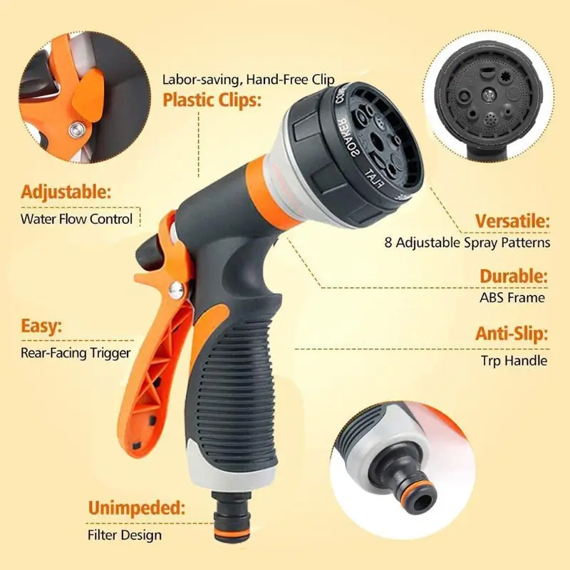 High Pressure Garden Hose Nozzle with 8 Adjustable Spray Watering Washing Car | Дом и сад