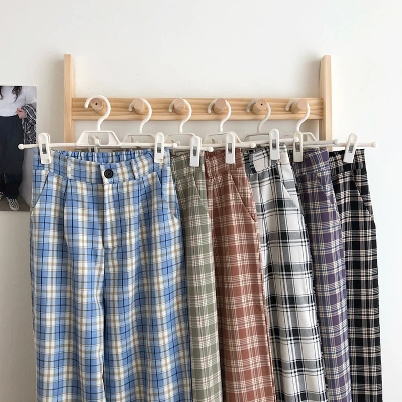 

2021 Plaid Pants Loose And Versatile, High Waist Shows Thin And Vertical Feeling, Straight Tube Leisure Wide Leg Pants For Women