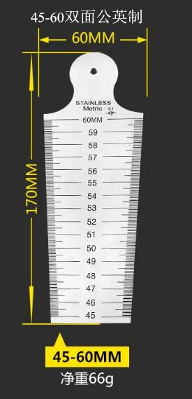 45-60mm metric inch Горячая 1-15 мм двухсторонняя клиновидная щупа из нержавеющей стали линейка сварочная инспекция конус манометр апертура шкала щель отверстие измерительный инструмент - Цвет: 45-60mm metric inch