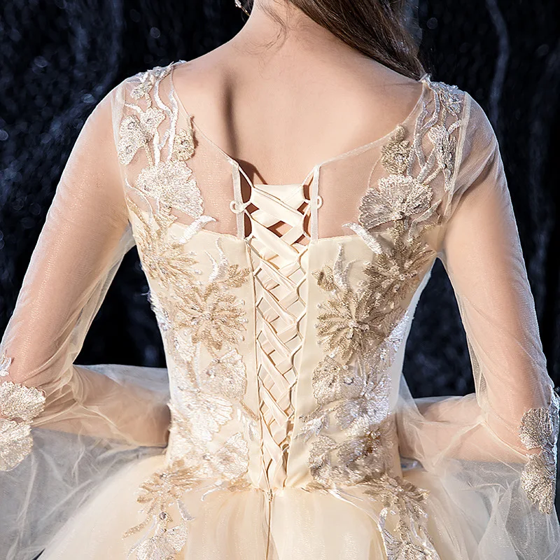 

Vestido De Noiva 2021 Elegant O-neck Wedding Dress Champagne Luxury Lace Embroidery Wedding Gowns With Train Bride Dress Robe