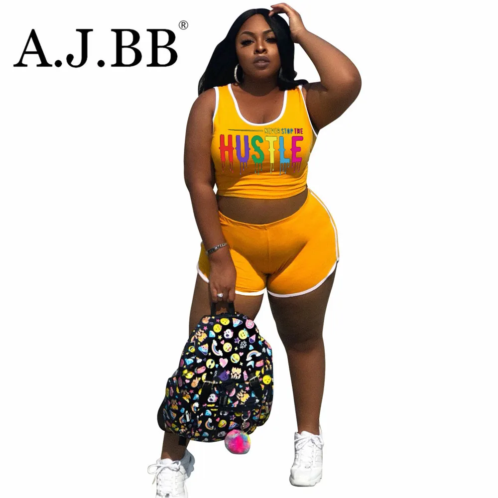 

European summer new fashion letter print casual sportswear slim fit o-neck sleeveless vest and two-piece shorts