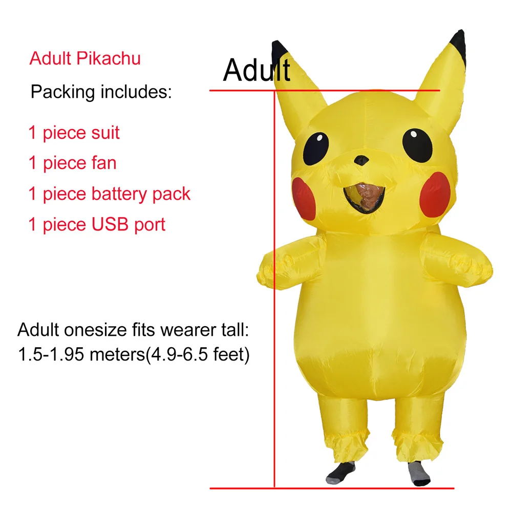 Adult Pikachu Надувной Костюм Пикачу для женщин, мужчин, мальчиков, девочек, детей, взрослых, Покемон, Хэллоуин, вечерние, карнавальные, косплей, надувной наряд Пурим, платье - Цвет: Adult Pikachu