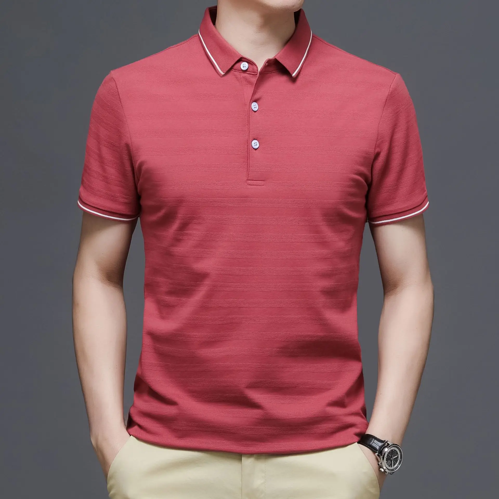 

Business casual polo shirt men's fashion 95 cotton summer new short sleeve POLO shirt men's Lapel simple Dad