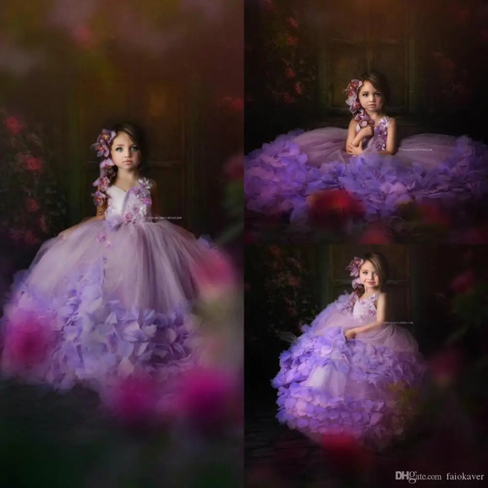 Purple Ball Gown Flower Girl Dresses For Wedding Flowers Birthday Wear First Communion Dress Tulle Luxury Girls Pageant G |