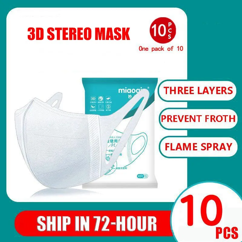 

10pcs/bag 3D Disposable Adult Children Face Mouth Mask Nonwoven 3 Layer Breathable Mask 3D Stereo White Christmas Mascarillas