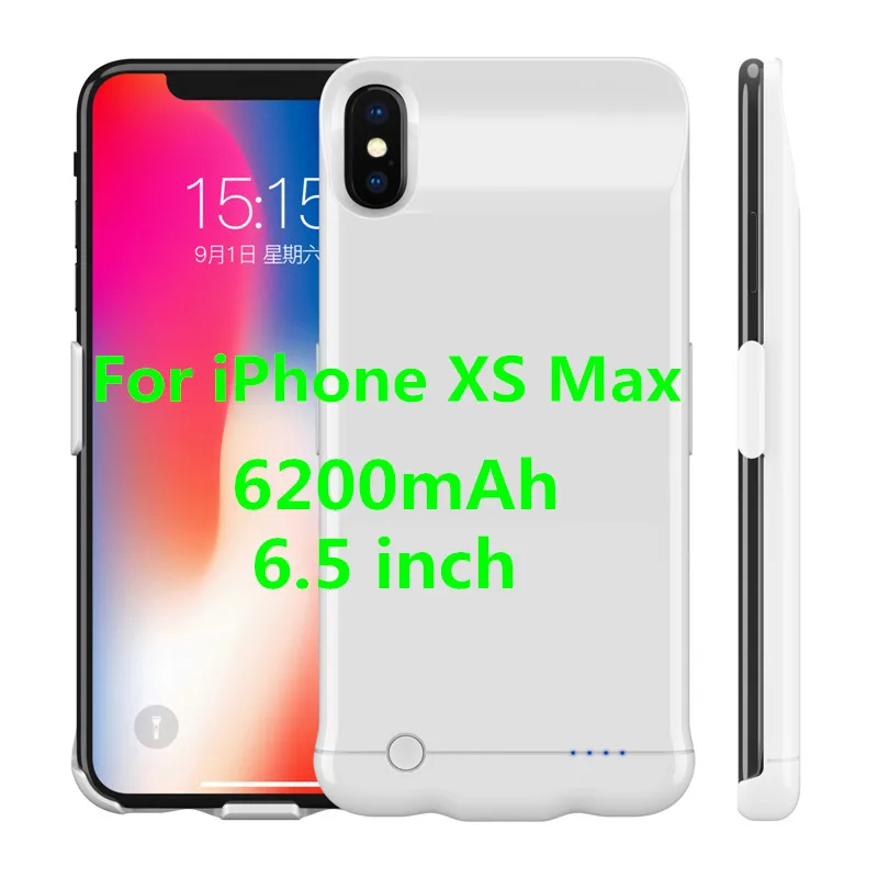 White for Xs Max 6.5 6200 мАч чехол для зарядного устройства для iPhone XS Max power чехол 5200 мАч портативный резервный внешний аккумулятор чехол для iPhone XR чехол для зарядки - Цвет: White for Xs Max 6.5