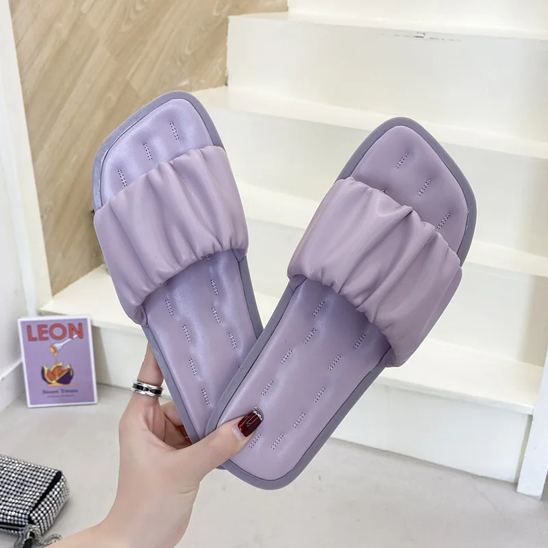 

Shoes Woman 2021 Slippers Flat Low Luxury Slides Shale Female Beach Pantofle Designer Sabot New Fashion Rome PU Basic Shoes Slip