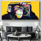 Картина на холсте с изображением обезьяны, слушащей музыку, плакаты и принты, Настенная картина для украшения гостиной, Куадрос