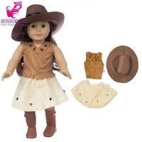 18 inch girl doll clothes cowboy dress with hat baby re born doll outwear baby girl gifts