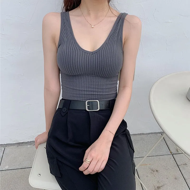 

Knitted Tank Women Fashion Crop Top Seamless Underwear Female Crop Tops Sexy Lingerie Intimates With Removable Padded