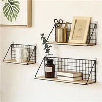 wooden iron wall shelf punch free wall mounted storage rack for kitchen bedroom home decor kid room diy wall decoration holder