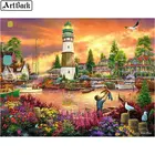5d diy пейзаж алмазной живописью камни в форме ромба порт Маяк картина с цветами Бриллиантовая мозаика ручной работы Ремесла декоративные наклейки