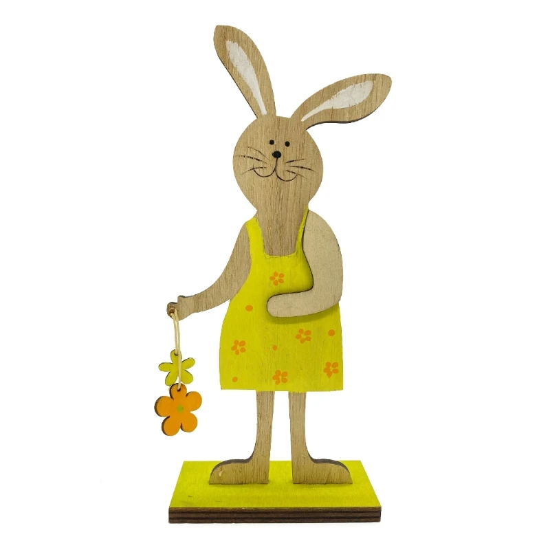 

Wooden Rabbit Bunny Carrot Flower Happy Easter Decorations Valentine's Day Props