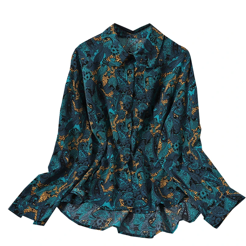 

printing comfortable medium length shirt women's thin and versatile, Korean age reduced breasted Lapel temperament top
