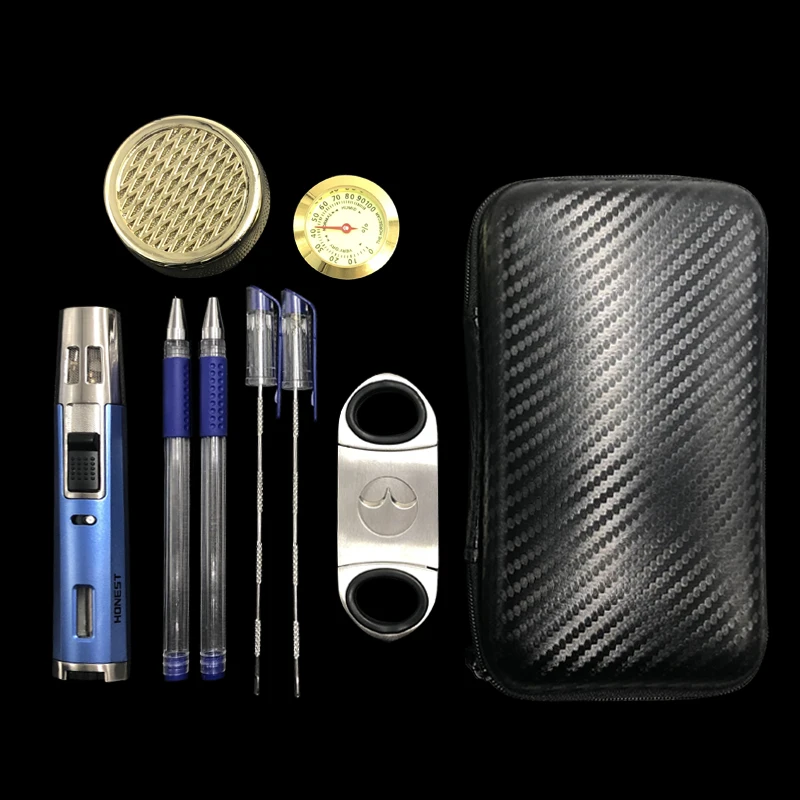 Двойная прямая синяя газовая зажигалка с пламенем и резаком для сигар