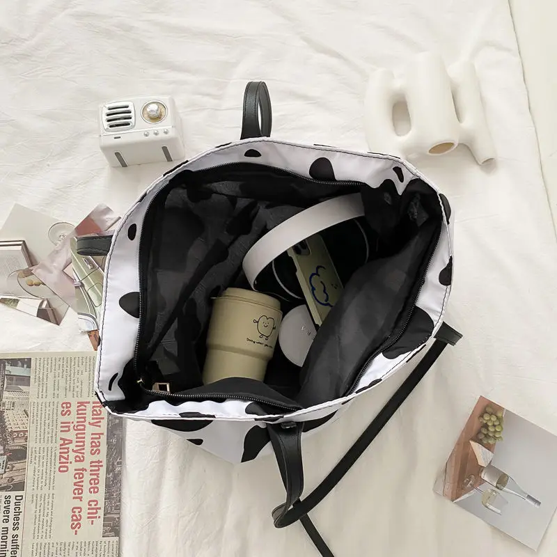 

Shopping Bags Women Big Tote Oxford Cow Print Large High-capacity Female Shoulder Bag Handbags Korean Style Zipper Ulzzang Chic