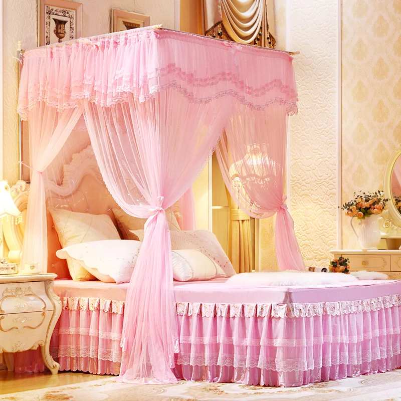 

Pink Large Anti Mosquito Net Fabric Shelter Bed Frame Queen Child Canopy Princess Lace Curtains Mosquitera Tulle for Bed EH50MN