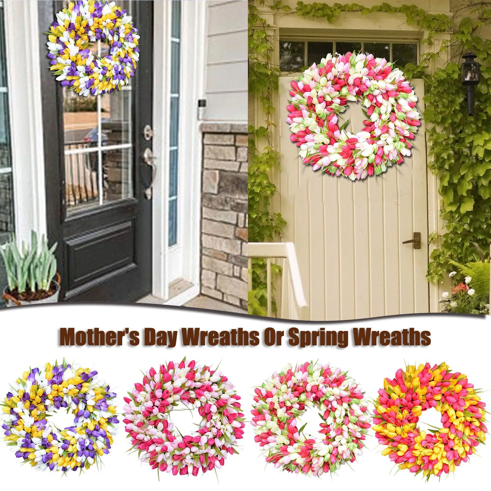 

Simulated Colorful Tulip Wreaths Long Leaf Wild Garland Ornament Hanging Front Door Living Room Bedroom Hanging Decoration d7