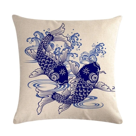 Cushion cover1 Китайский стиль синий и белый фарфор Карп подушка для свадебной церемонии, декоративная подушка, подушка для автомобильного кресла Наволочки - Цвет: Cushion cover1