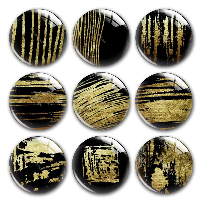 Ручная работа золотой узор стеклянный кабошон черный и желтый узоры круглые фото