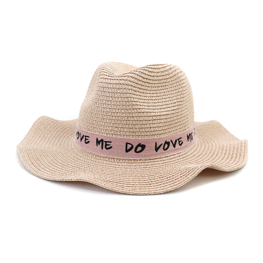 Элегантная летняя соломенная шляпа розовая лента для украшения волнистые женщин