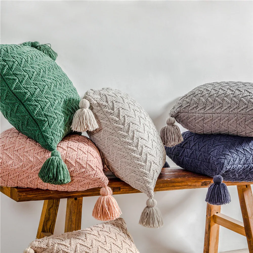 

Simple Pillowcase Pink Green Beige White 45*45cm Chenille Knitted Rhombus Pure Color Pillow American Home Throw Pillows