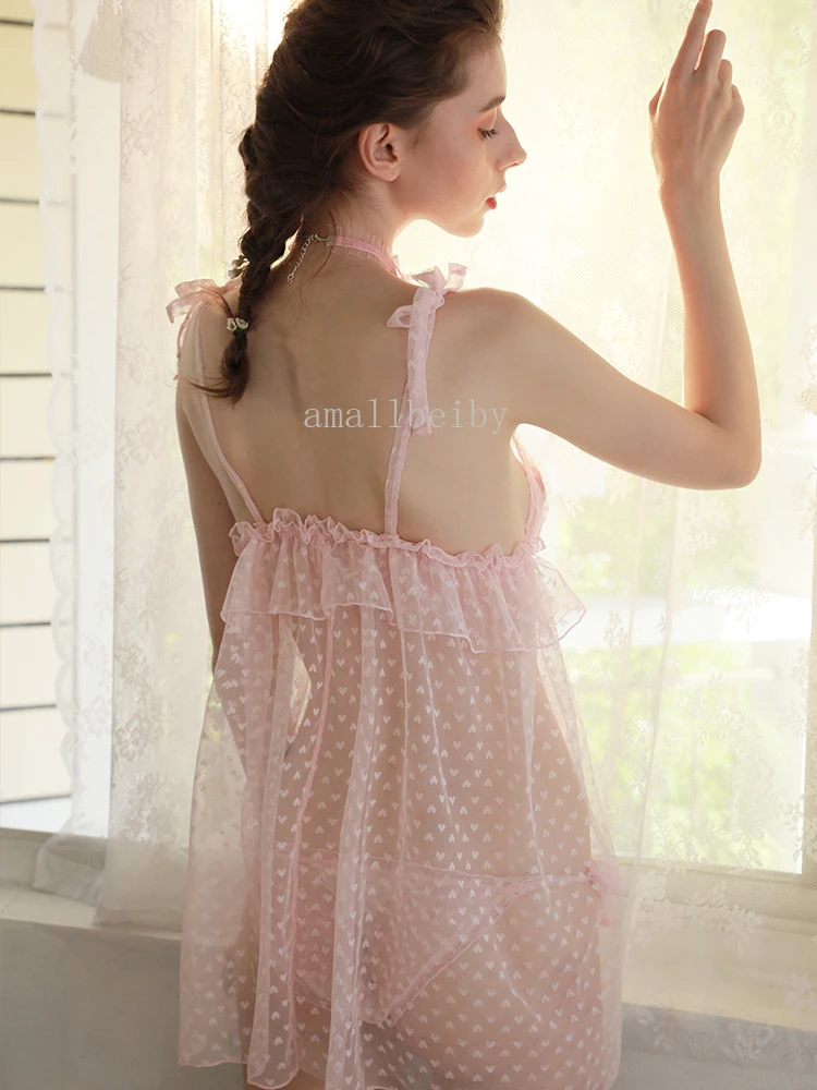 Женская сетчатая ночная рубашка летняя пикантная Ночная на бретелях с