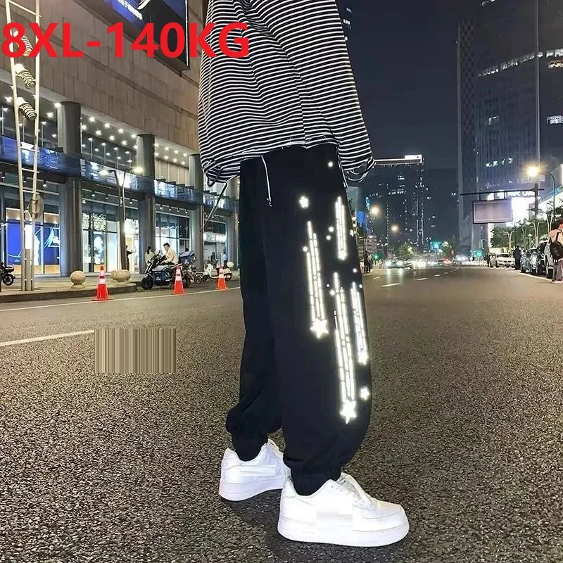 

spring summer plus size 6XL 7XL 8XL sweatpants men geometry print star Stretch pants loose high street pants Straight pants 56