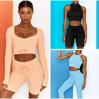 Бесшовные комплекты для йоги, женская одежда для фитнеса, комплект из 2 предметов, бюстгальтер, спортивный костюм, шорты, костюм с коротким рукавом, леггинсы с высокой талией, тренировочный костюм