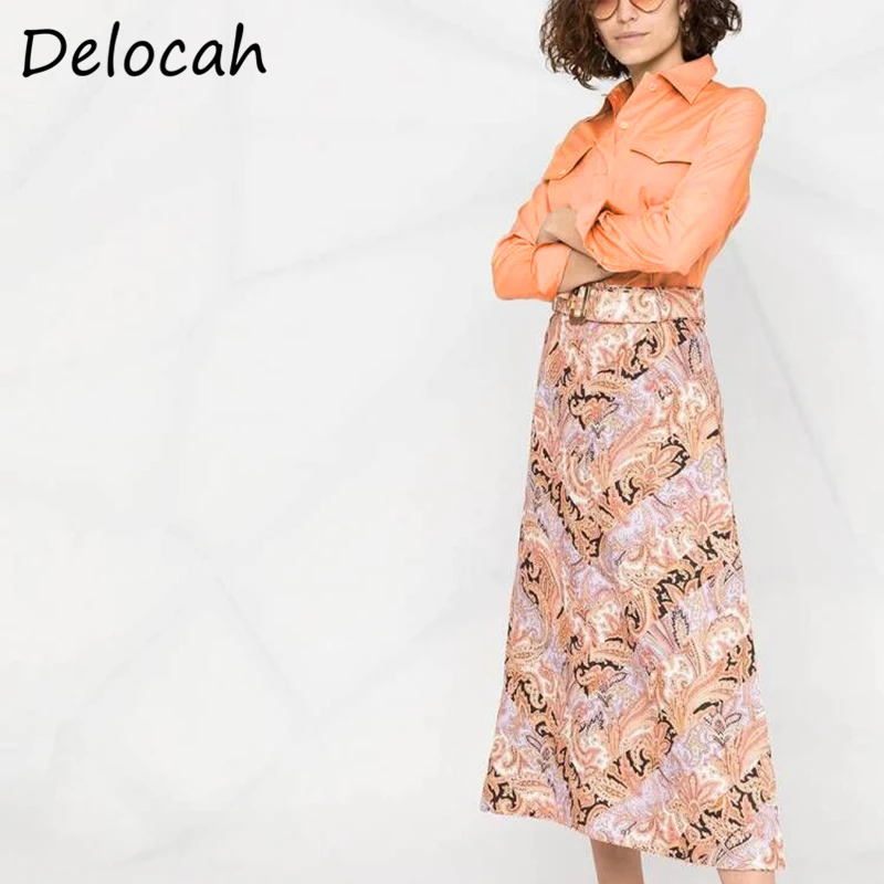 

Delocah/Новинка 2021 года; Осенняя Женская модная дизайнерская юбка; Костюм с рукавами-фонариками; Свободные блузки + юбки трапециевидной формы с ...