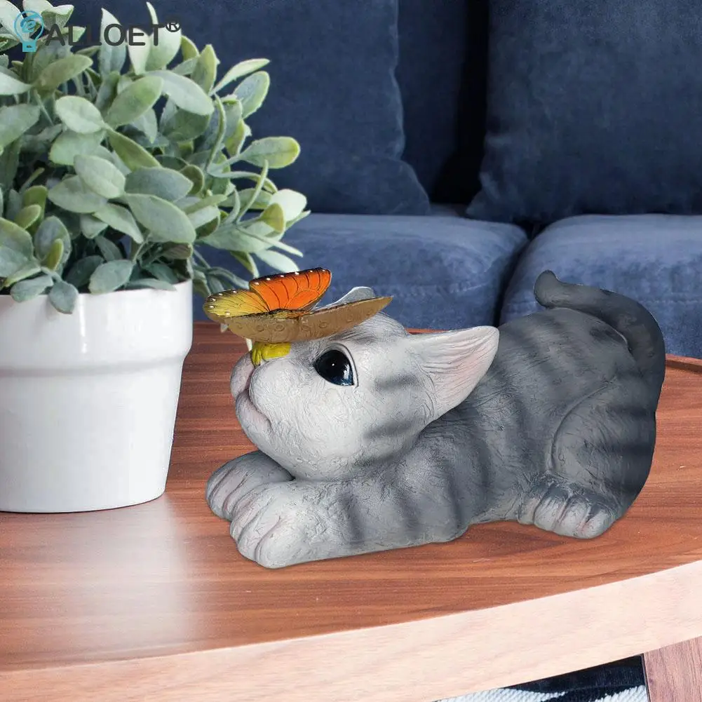 

Новая уличная Ночная лампа, скульптура животного, украшение, светодиодный фсветильник рь на солнечной батарее, кошка, бабочка, украшения из ...