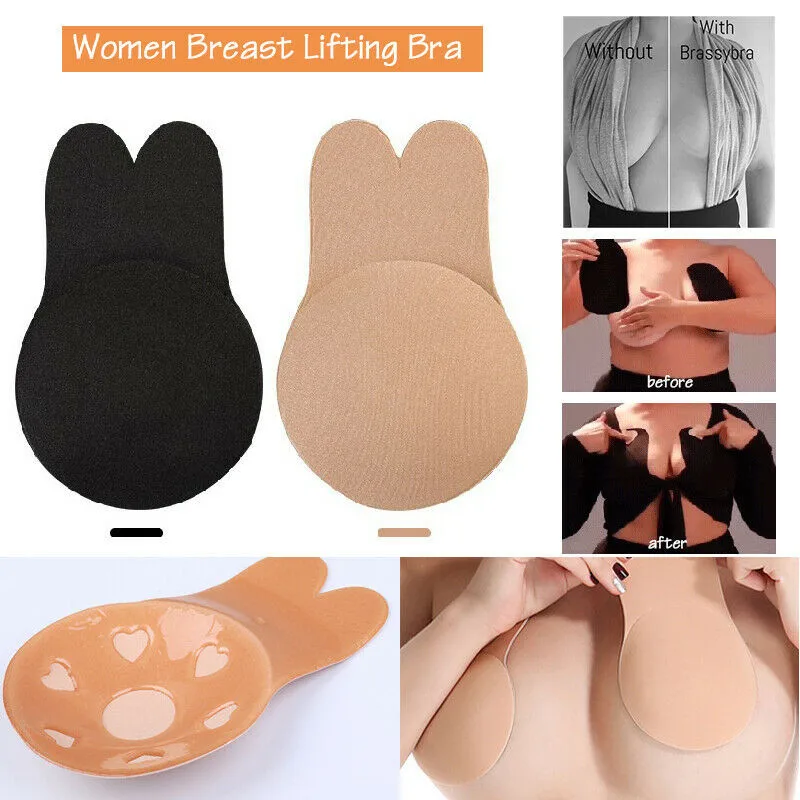 

Sticker Self Adhesive Nipple Cover Reusable Breast Pasties Silicone Invisible Lingerie Push Up Bra Rabbit Strapless Adhesive Bra