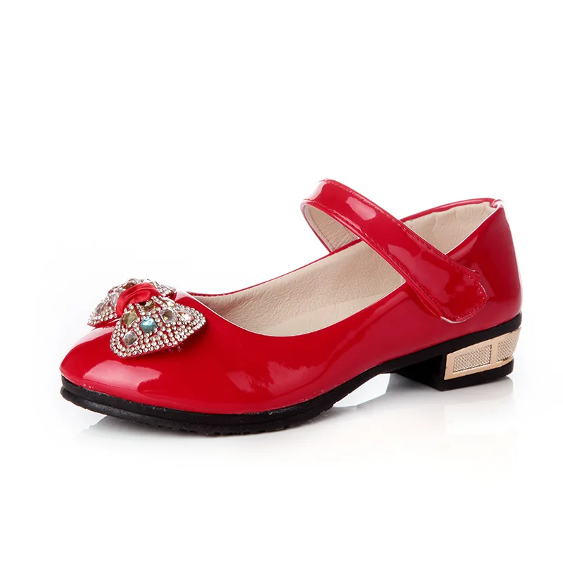 

Girls Leather Shoes Shallow Sandals Low Heels Little Princess Party Shoes Luxurious Fashion Butterfly-knot Child Shoes for Girl