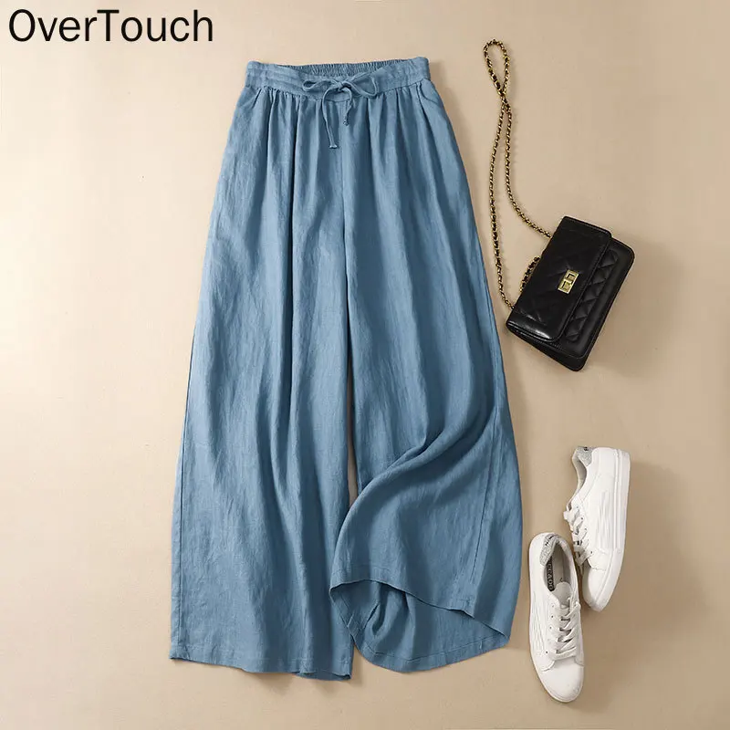 

Женские льняные брюки размера плюс 2021, эластичные винтажные женские штаны для дома, однотонные модные брюки-Слаксы с широкими штанинами, св...