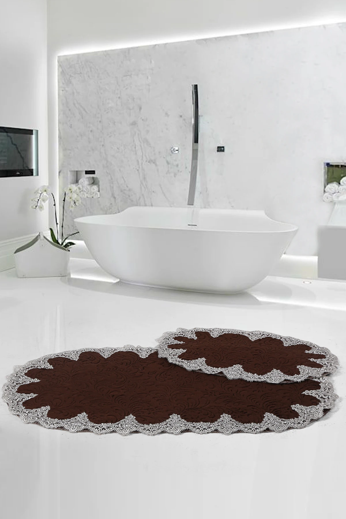 

Bonny Home Pelus Luks Овальные 2 шт. Французские кружевные коврики для ванной, коврик для ванной, набор, роскошный