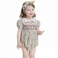 summer arrivals baby toddler smocking clothes peter collar short sleeve embroidered floral baby girls romper baby girl clothes