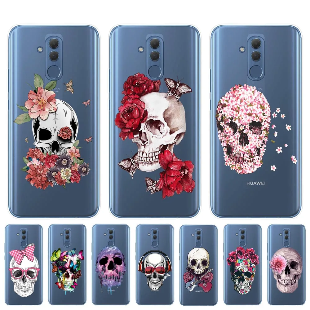 Мягкий силиконовый чехол в стиле ретро с рисунком черепа розами для Huawei P20 P30 Mate 10