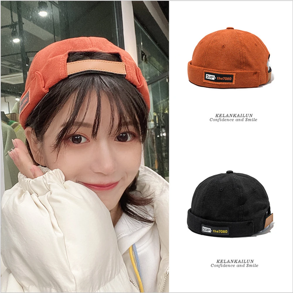

шапка Retro dome hat men and women solid color velvet beanie men's Docker Sailor crimping borderless skull hat navy hat casual