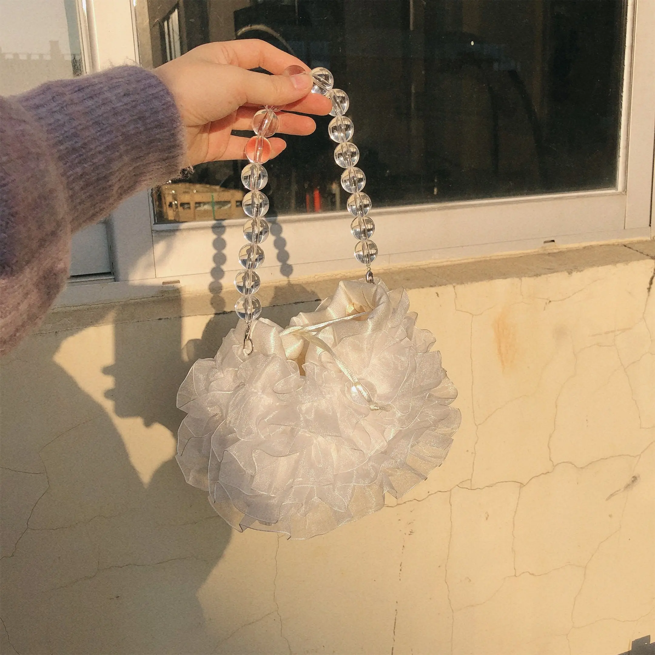 

Luxury Handbags Women Bucket Bag Famous Acrylic Chain Handle HandBag Female Vintage Crossbody Bucket Bag Leather Purse