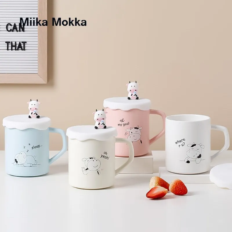 Керамическая кружка с оригинальным рисунком коровы Creative Cow Pattern, украшенная красивой карикатурной парой, идеально подходит для кофе, молока и других напитков для студентов.