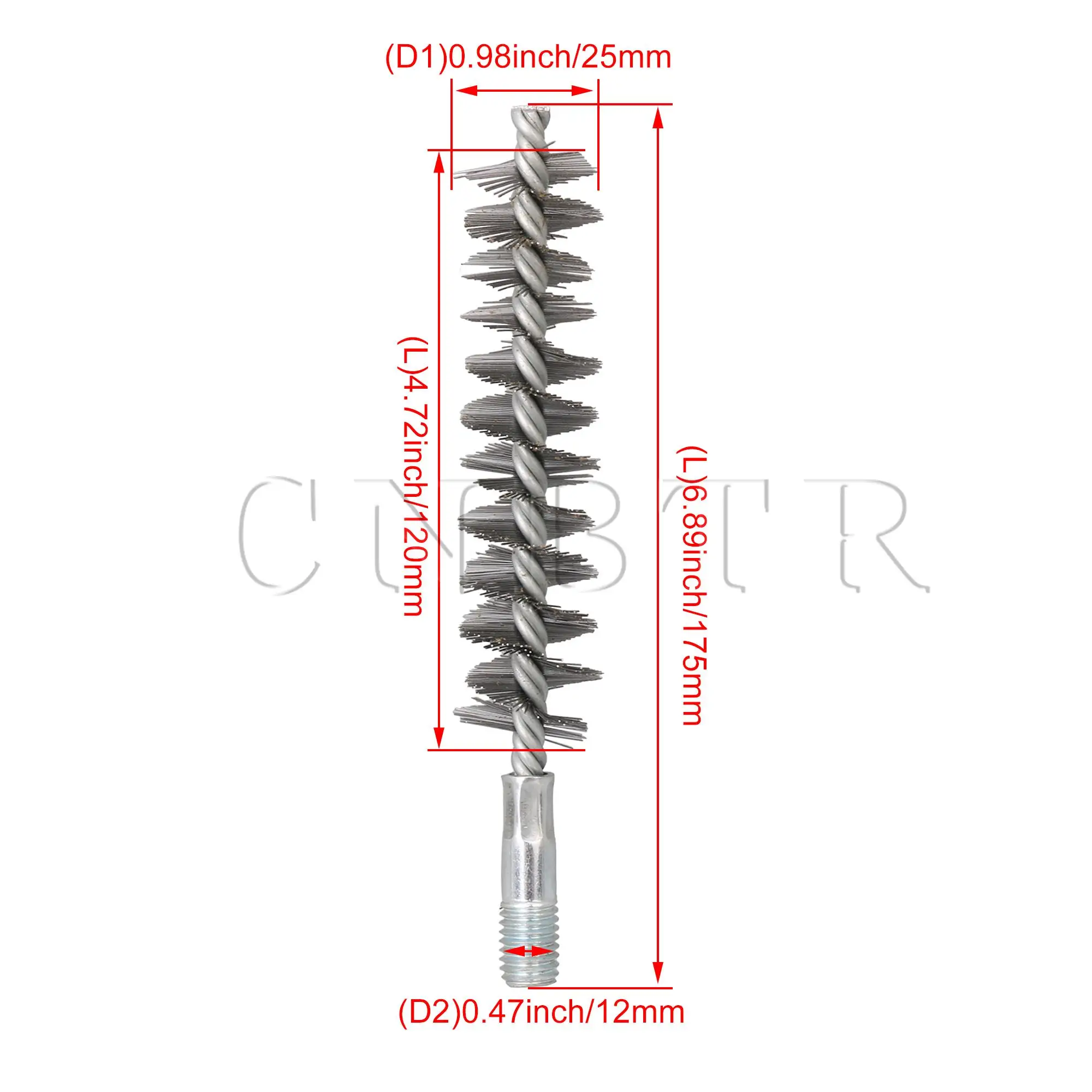 

CNBTR 2x Cylinder M12 Steel Wire Round Tube Brushes 25mm Dia for Rust Removal