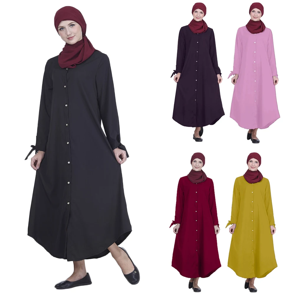 

Women Muslim Vintage Long Sleeve Maxi Dress Button Casual Loose Prayer Kaftan Islamic Jilbab Long Robe Ramadan Clothing Turkey