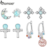 bamoer vintage 925 sterling silver cross opal earrings bright crystal star moon earrings ankh colorful rattle ear jewelry